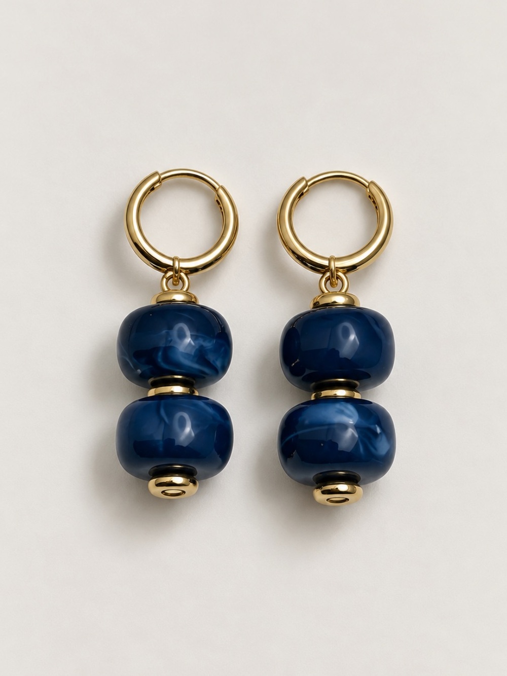 New! Navy Blue Beaded Gold Drop Earrings NWOT